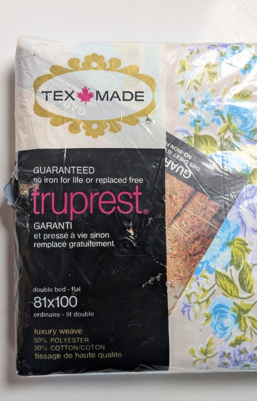 TexMade Vintage Double Flat Sheet New Floral Green Blue Purple 81 x 100"